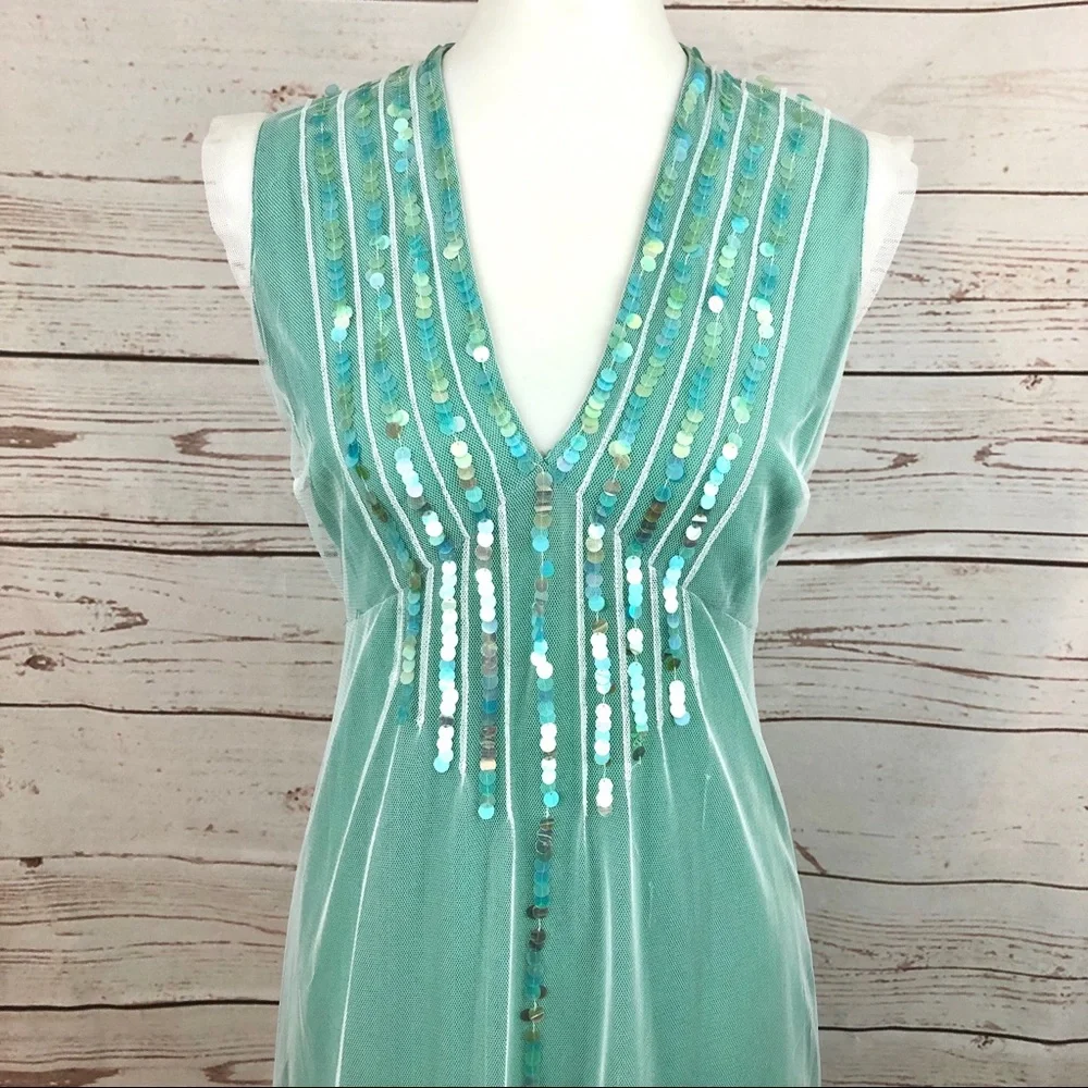 Rebecca Taylor Sea Green Sequin Mesh Dress PERFECT FOR TAYLOR SWIFT DEBUT ERA - Picture 2 of 8